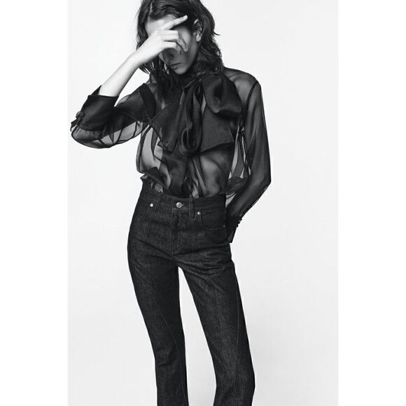 NWT Zara ZW The Panelled Slim High Rise Jeans in Black, Size 4 - Picture 2 of 16